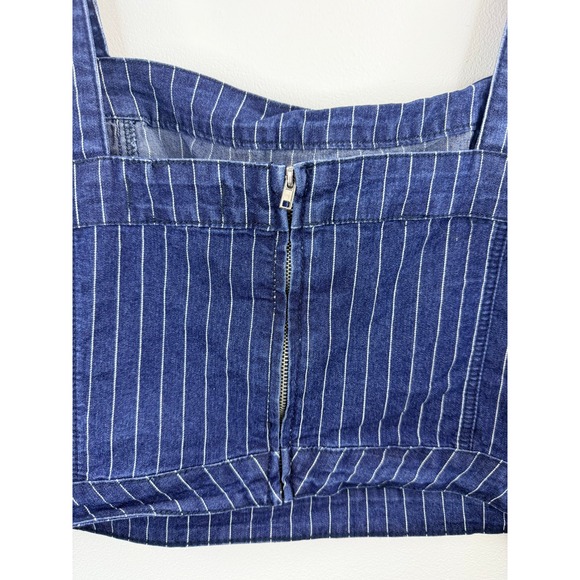Forever 21 Women's Navy White Pinstripe Denim Crop Top 3X Boho Festival Y2K Chic - Picture 7 of 7